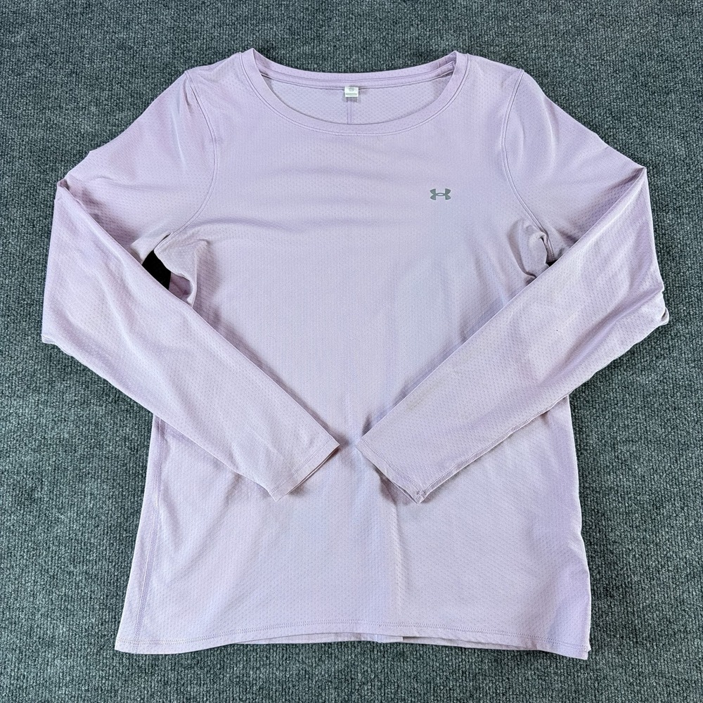 Under Armour Womens HeatGear Long Sleeve Mesh Top Purple Large Athleisure Gym